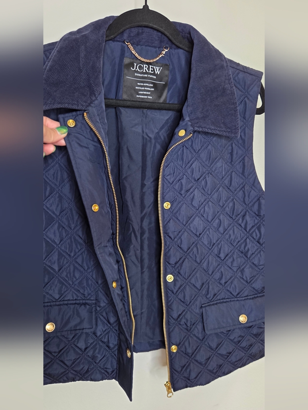 J.Crew Signature Puffer Vest In Navy With Navy Corduroy Collar - Picture 12 of 16